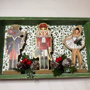 NUTCRACKER SUITE Mouse King Ballerina Wood Christmas Sign Statues In Frame